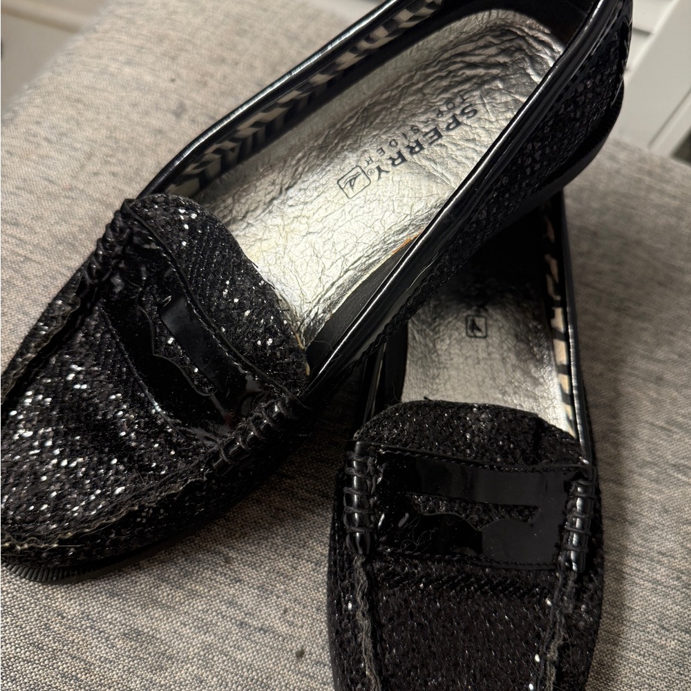 Sperry Black Glitter Loafers